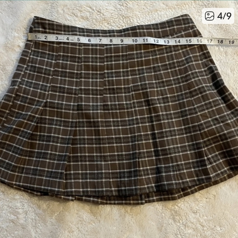 Hype Brown Plaid School Girl Mini Skirt Large